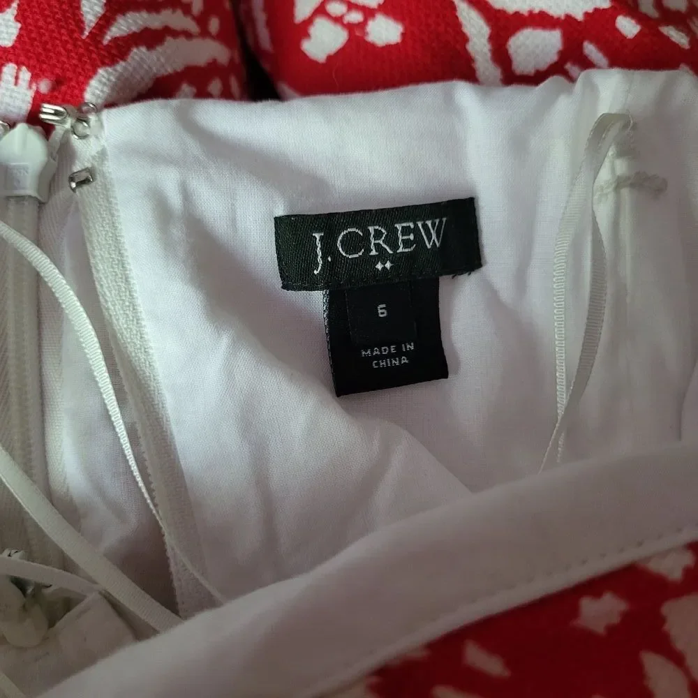 J. Crew Strapless Red and White Dress - Size 6